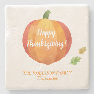 Dessous-de-verre En Pierre Aquarelle Citrouille bon thanksgiving personnalisé