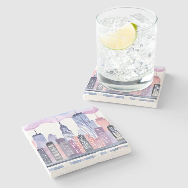 Dessous-de-verre En Pierre Aquarelle Cityscape (Côté)