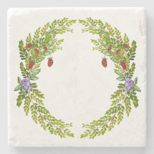 Dessous-de-verre En Pierre Aquarelle colorée motif de baies tapis de souris c