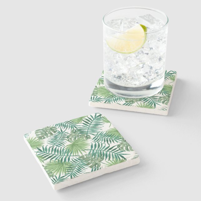 Dessous-de-verre En Pierre Aquarelle des Feuilles de palmiers tropicaux (Côté)