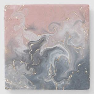 Dessous-de-verre En Pierre Aquarelle en marbre rose gris-noir