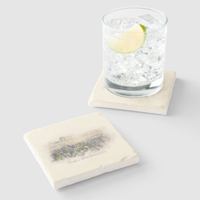 Dessous-de-verre En Pierre Aquarelle esquissée du champ Bluebonnet (Côté)