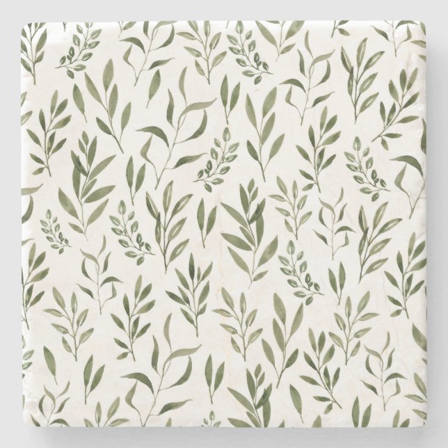 Dessous-de-verre En Pierre Aquarelle Eucalyptus Motif Feuille  (Devant)