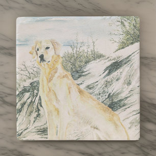 Dessous-de-verre En Pierre Aquarelle Fière Golden Retriever Chien