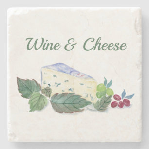 Dessous-de-verre En Pierre Aquarelle Fromage Bleu Aux Raisins Vin Et Fromage