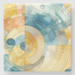 Dessous-de-verre En Pierre Aquarelle géométrique bleu et jaune Abstrait