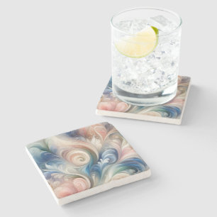 Dessous-de-verre En Pierre Aquarelle Imaginaire Floral Pastel Bleu & Crème