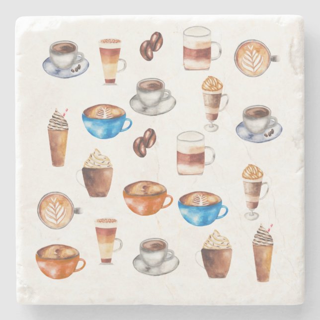 Dessous-de-verre En Pierre Aquarelle Lover café Latte Espresso haricots (Devant)