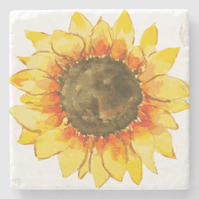 Dessous-de-verre En Pierre Aquarelle lumineuse de tournesol d'été (Devant)