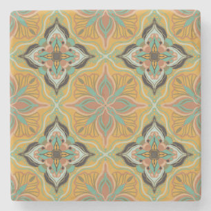 Dessous-de-verre En Pierre Aquarelle Marocaine Jaune Carrelage Floral