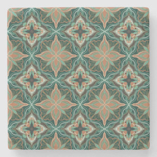 Dessous-de-verre En Pierre Aquarelle Marocaine Turquoise Carrelage Floral