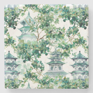 Dessous-de-verre En Pierre Aquarelle Pagode asiatique dans paysage verdoyant