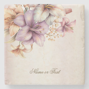 Dessous-de-verre En Pierre Aquarelle Party Boho rose Fleurs Élégant