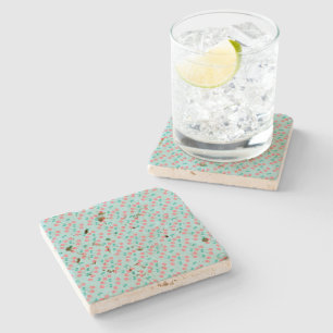 Dessous-de-verre En Pierre Aquarelle Peinte à la main de cerises rose Turquoi