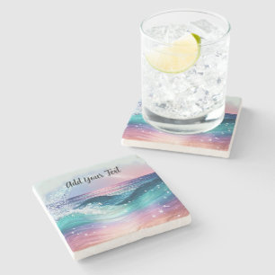 Dessous-de-verre En Pierre Aquarelle personnalisée Blue Ocean Wave Photo avec