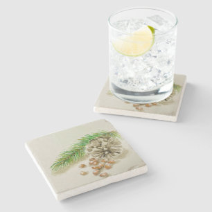Dessous-de-verre En Pierre Aquarelle Pinõn Nuts Pinecone Nouveau-Mexique