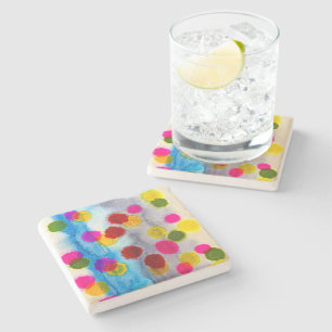Dessous-de-verre En Pierre Aquarelle pois bleue abstraite