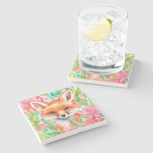 Dessous-de-verre En Pierre Aquarelle Preppy Palm Beach Fox en fleurs