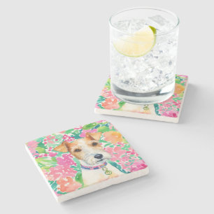Dessous-de-verre En Pierre Aquarelle Preppy Palm Beach Fox Terrier Chien