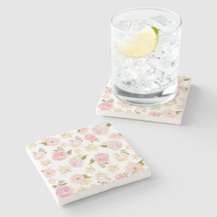 Dessous-de-verre En Pierre Aquarelle romantique Peonies blanches Motif floral