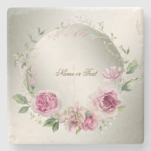 Dessous-de-verre En Pierre Aquarelle rose Floral Frame Bronze brillant