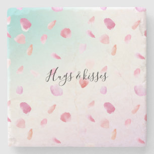 Dessous-de-verre En Pierre Aquarelle rose Pêche Rose Pétales Mint Ombre
