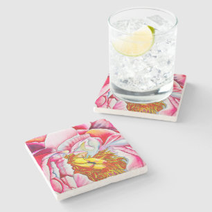 Dessous-de-verre En Pierre Aquarelle rose Peony