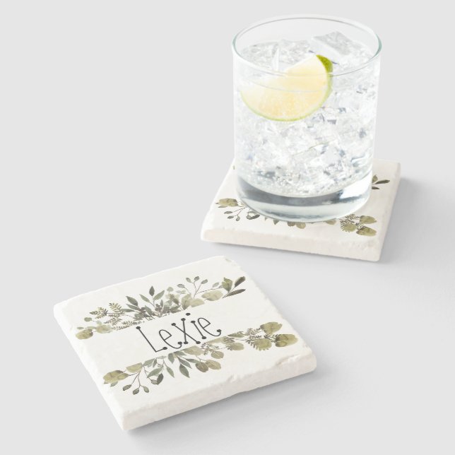 Dessous-de-verre En Pierre Aquarelle tendance Botanique (Côté)
