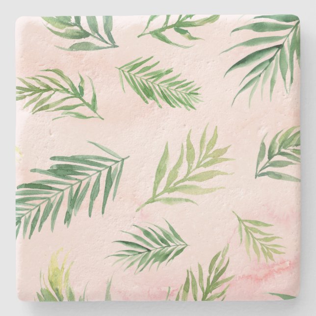 Dessous-de-verre En Pierre Aquarelle Tropical Feuille Pastel Dessous de verre (Devant)