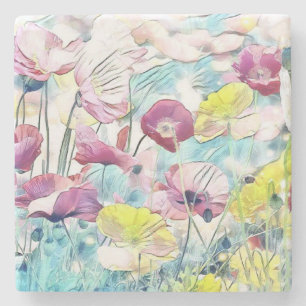 Dessous-de-verre En Pierre Aquarelle vintage Champ de fleurs de pavot