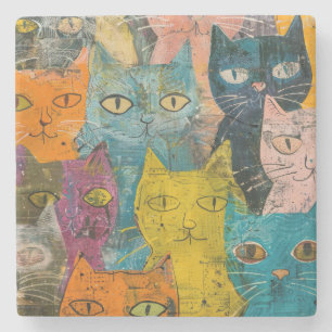 Dessous-de-verre En Pierre Aquarelle Vintage Chat Abstrait (12)