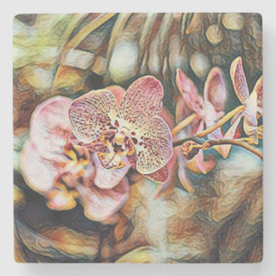 Dessous-de-verre En Pierre Aquarelle vintage Peinture des fleurs d'orchidées 