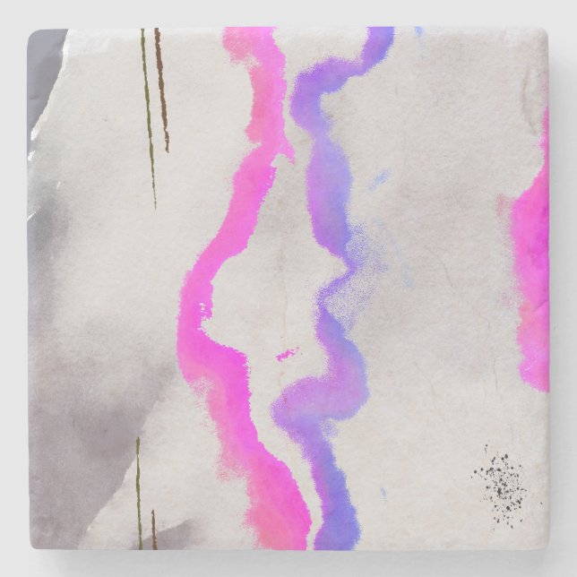 Dessous-de-verre En Pierre Aquarelle violet et rose Abstrait (Devant)