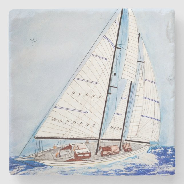 Dessous-de-verre En Pierre aquarelle voilier (Devant)