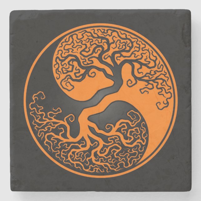 Dessous-de-verre En Pierre Arbre de la vie orange et noir Yin Yang (Devant)