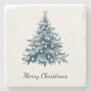 Dessous-de-verre En Pierre Arbre de Noël bleu hiver Gold Star