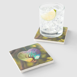 Dessous-de-verre En Pierre Arbre En Forme De Coeur De L'Ornement De Vie