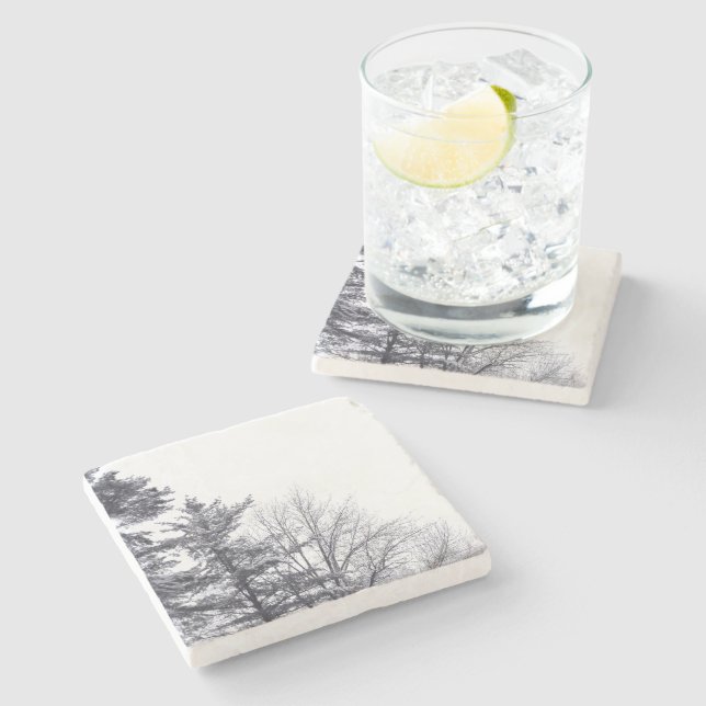 Dessous-de-verre En Pierre Arbres couverts de neige : Verticaux (Côté)