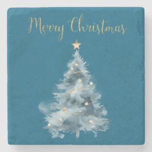 Dessous-de-verre En Pierre Arbres de Noël bleu blanc