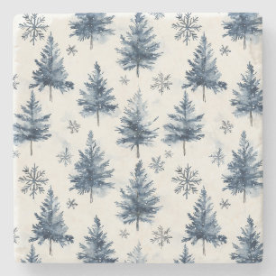 Dessous-de-verre En Pierre Arbres de Noël Flocons de neige Bleus Blancs