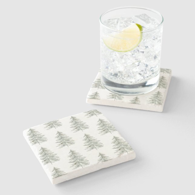 Dessous-de-verre En Pierre Arbres verts blancs de Noël (Côté)