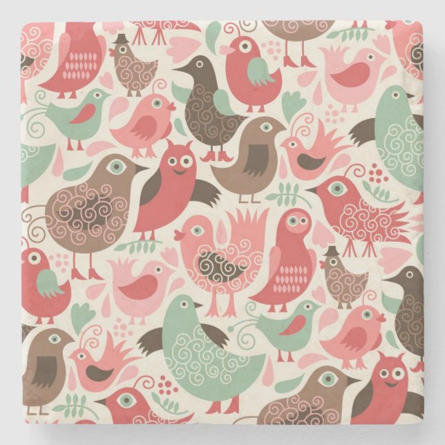 Dessous-de-verre En Pierre arrière - plan avec les oiseaux mignons (Devant)