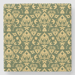 Dessous-de-verre En Pierre Arrière - plan floral en bois de motif de damassé
