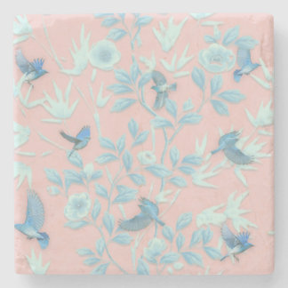 Dessous-de-verre En Pierre Arrière - plan rose avec oiseaux et fleurs