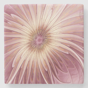 Dessous-de-verre En Pierre Art Abstrait Fractal Fleur & Tons de Bourgogne