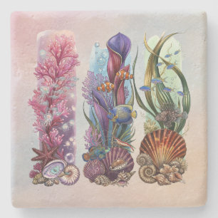Dessous-de-verre En Pierre Art aquarelle de la vie marine des récifs corallie