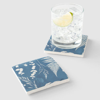 Dessous-de-verre En Pierre Art botanique de fougère au cyanotype bleu indigo