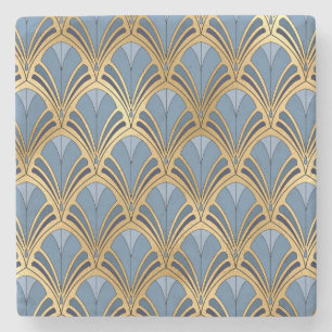 Dessous-de-verre En Pierre Art Déco Motif Éventail Floral Vintage Bleu Or