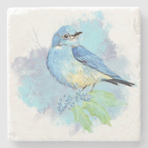 Dessous-de-verre En Pierre Art d'oiseau de jardin d'oiseau bleu d'aquarelle
