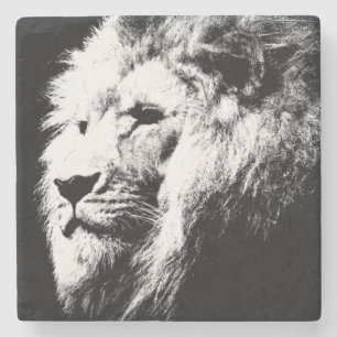 Dessous-de-verre En Pierre Art Pop moderne Modèle tête Lion noir et blanc